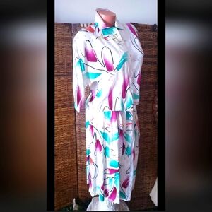 Classic Melrose Vintage 80's Artsy  White Rayon Soft 2 Piece Dress 9/10 Costume